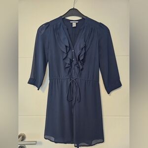 H&M Navy Ruffle Trim Mini Dress